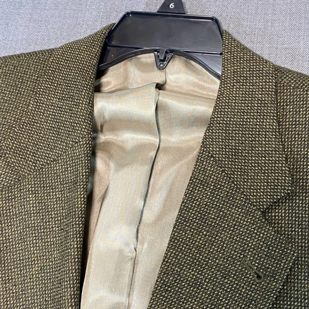 Holbrook Mens 42L Blazer Jacket 100% Lambswool Olive Green‎ Micro Check 4215